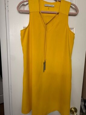 Trina Turk Yellow Sleeveless Midi Shift Dress with Tassel Tie